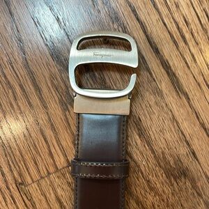 Men's Brown and black leather reversible Ferragamo Belt with Silver Buckle